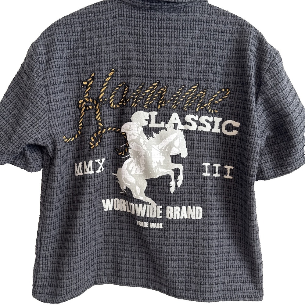 boohooMAN Waffle Knit Graphic Horse Button Shirt S Cowboy Rodeo Rugged Western